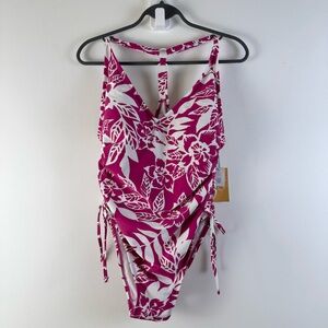 Kona Sol One Piece Swimsuit Bathing Suit Medium Pink White NWT New Adjustable